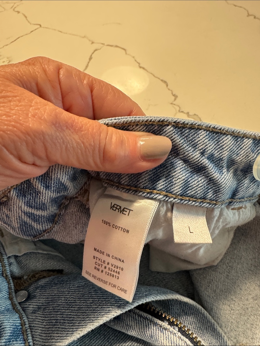 Vervet light blue Distressed Denim Shorts - High waist and asymmetrical fly. - Picture 3 of 4